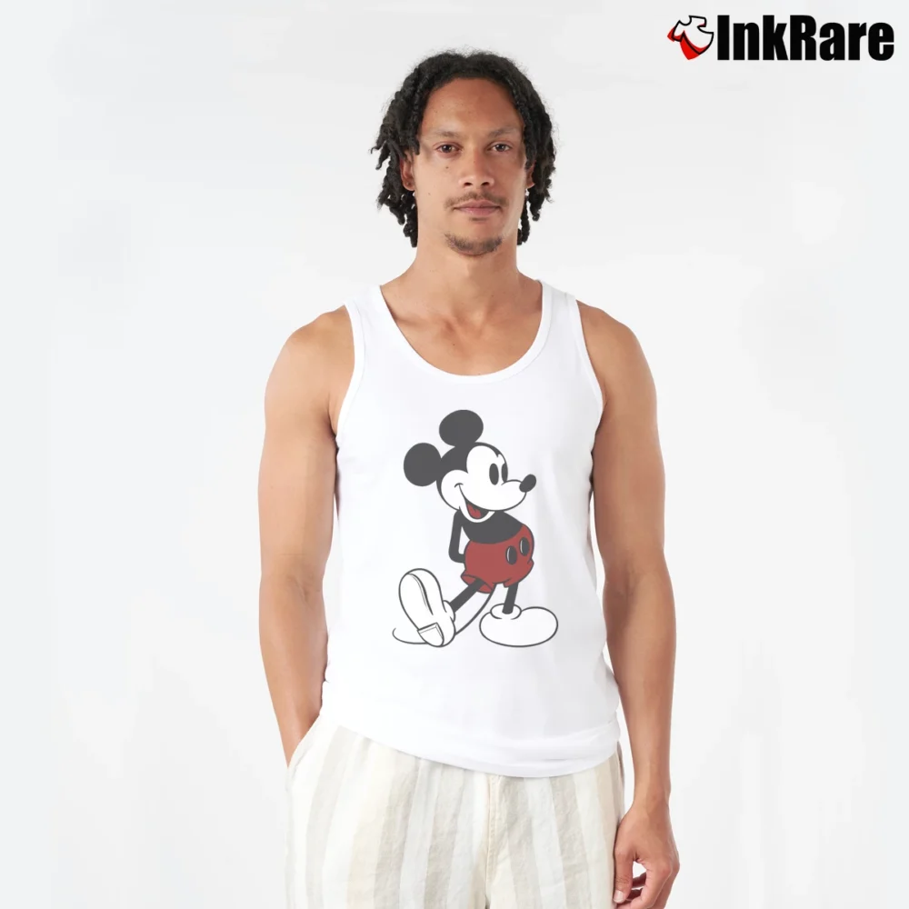 Men’s 1980s Mickey Mouse Iconic Walt Disney Cartoon Tank Top in white | Breathable, Active-Friendly Design