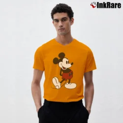 Men’s 1980s Mickey Mouse Iconic Walt Disney Cartoon V-Neck Tee in orange | Sharp, Breathable, Everyday Staple