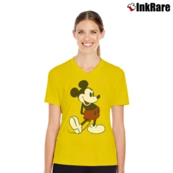 Women’s 1980s Mickey Mouse Iconic Walt Disney Cartoon V-Neck Tee in yellow | Chic Neckline, Soft Texture