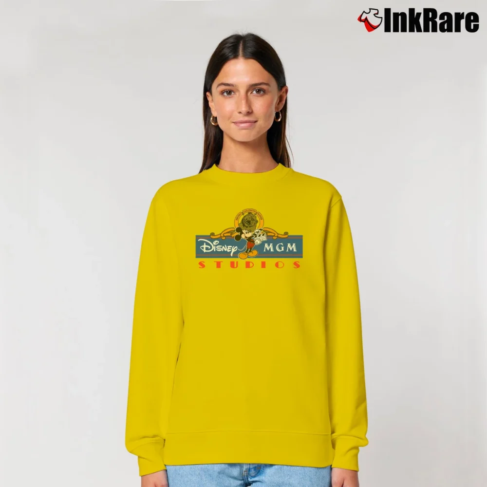 Women’s 1980s Mickey Mouse MGM Studios Distressed Relaxed Sweatshirt in yellow | Soft, Laid-Back Vibe