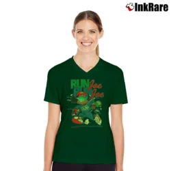Women’s 1980s Mickey Mouse Run Joe Bootleg Rap V-Neck Tee in forest green | Chic Neckline, Soft Texture