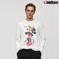Men’s 1980s Minnie Mouse Miami Retro Long-Sleeve Shirt in white | Sleek, Lightweight, Year-Round Wear