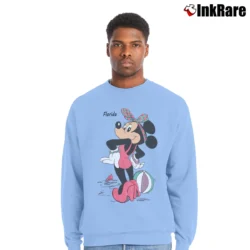 Men’s 1980s Minnie Mouse Miami Retro Crewneck Sweatshirt in light blue | Cozy Fabric, Clean Style