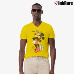 Men’s 1980s Minnie Mouse Miami Retro V-Neck Tee in yellow | Sharp, Breathable, Everyday Staple