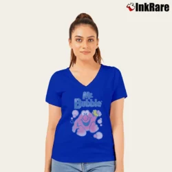 Women’s 1980s Mr. Bubble Retro Logo Graphic V-Neck Tee in royal blue | Chic Neckline, Soft Texture
