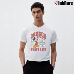 Men’s 1980s Oregon State Beavers Mickey Mouse NCAA V-Neck Tee in white | Sharp, Breathable, Everyday Staple