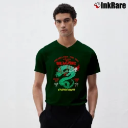 Men’s 1980s Philadelphia Chinatown Fire Dept Dragon V-Neck Tee in forest green | Sharp, Breathable, Everyday Staple