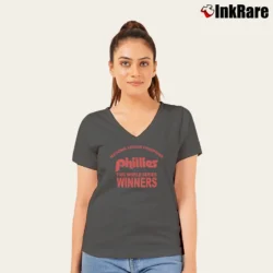 Women’s 1980s Philadelphia Phillies World Series Champions V-Neck Tee in charcoal | Chic Neckline, Soft Texture