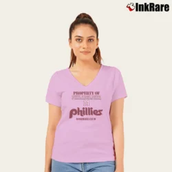 Women’s 1980s Property Of Philadelphia Phillies Pete Rose V-Neck Tee in light pink | Chic Neckline, Soft Texture