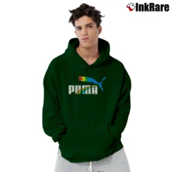 Men’s 1980s Puma Rainbow Cat Pride Graphic Pullover Hoodie in forest green | Cozy, Durable, Modern Fit