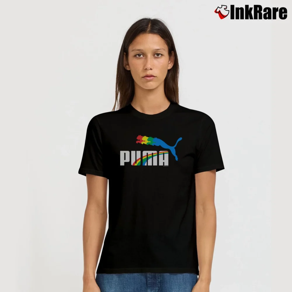Women’s 1980s Puma Rainbow Cat Pride Graphic Signature T-Shirt in black | Soft, Flattering Fit