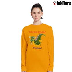 Women’s 1980s Ride The Dragon Playland New York Coaster Long-Sleeve Top in orange | Sleek, Versatile, All-Season