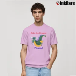 Men’s 1980s Ride The Dragon Playland New York Coaster Classic T-Shirt in light pink | Soft, Breathable Everyday Wear