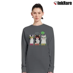 Women’s 1980s See Speak Hear No Evil Cats Have No Fun Graphic Long-Sleeve Top in charcoal | Sleek, Versatile, All-Season