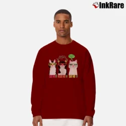 Men’s 1980s See Speak Hear No Evil Cats Have No Fun Graphic Long-Sleeve Shirt in maroon | Sleek, Lightweight, Year-Round Wear
