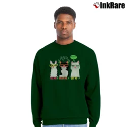 Men’s 1980s See Speak Hear No Evil Cats Have No Fun Graphic Crewneck Sweatshirt in forest green | Cozy Fabric, Clean Style