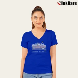 Women’s 1980s Snoopy Woodstock Cruisin Atlanta V-Neck Tee in royal blue | Chic Neckline, Soft Texture