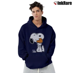Men’s 1980s Snoopy Woodstock Hugging Pullover Hoodie in navy | Cozy, Durable, Modern Fit