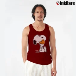 Men’s 1980s Snoopy Woodstock Hugging Tank Top in maroon | Breathable, Active-Friendly Design