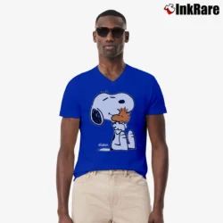 Men’s 1980s Snoopy Woodstock Hugging V-Neck Tee in royal blue | Sharp, Breathable, Everyday Staple