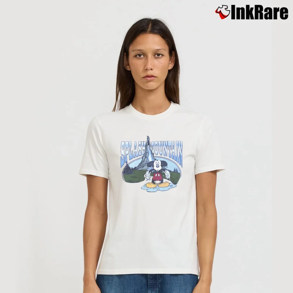 Women’s 1980s Splash Mountain Mickey Mouse Disney Signature T-Shirt in white | Soft, Flattering Fit