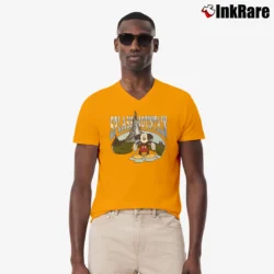 Men’s 1980s Splash Mountain Mickey Mouse Disney V-Neck Tee in orange | Sharp, Breathable, Everyday Staple
