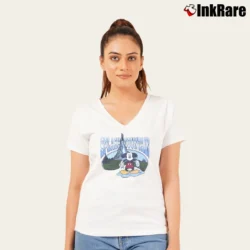 Women’s 1980s Splash Mountain Mickey Mouse Disney V-Neck Tee in white | Chic Neckline, Soft Texture