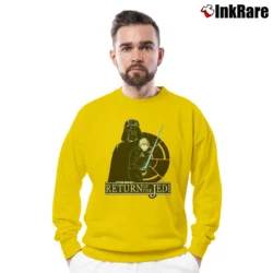 Men’s 1980s Star Wars Return Of The Jedi Luke Darth Vader Cartoon Crewneck Sweatshirt in yellow | Cozy Fabric, Clean Style