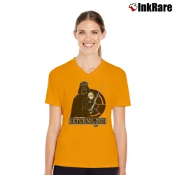 Women’s 1980s Star Wars Return Of The Jedi Luke Darth Vader Cartoon V-Neck Tee in orange | Chic Neckline, Soft Texture