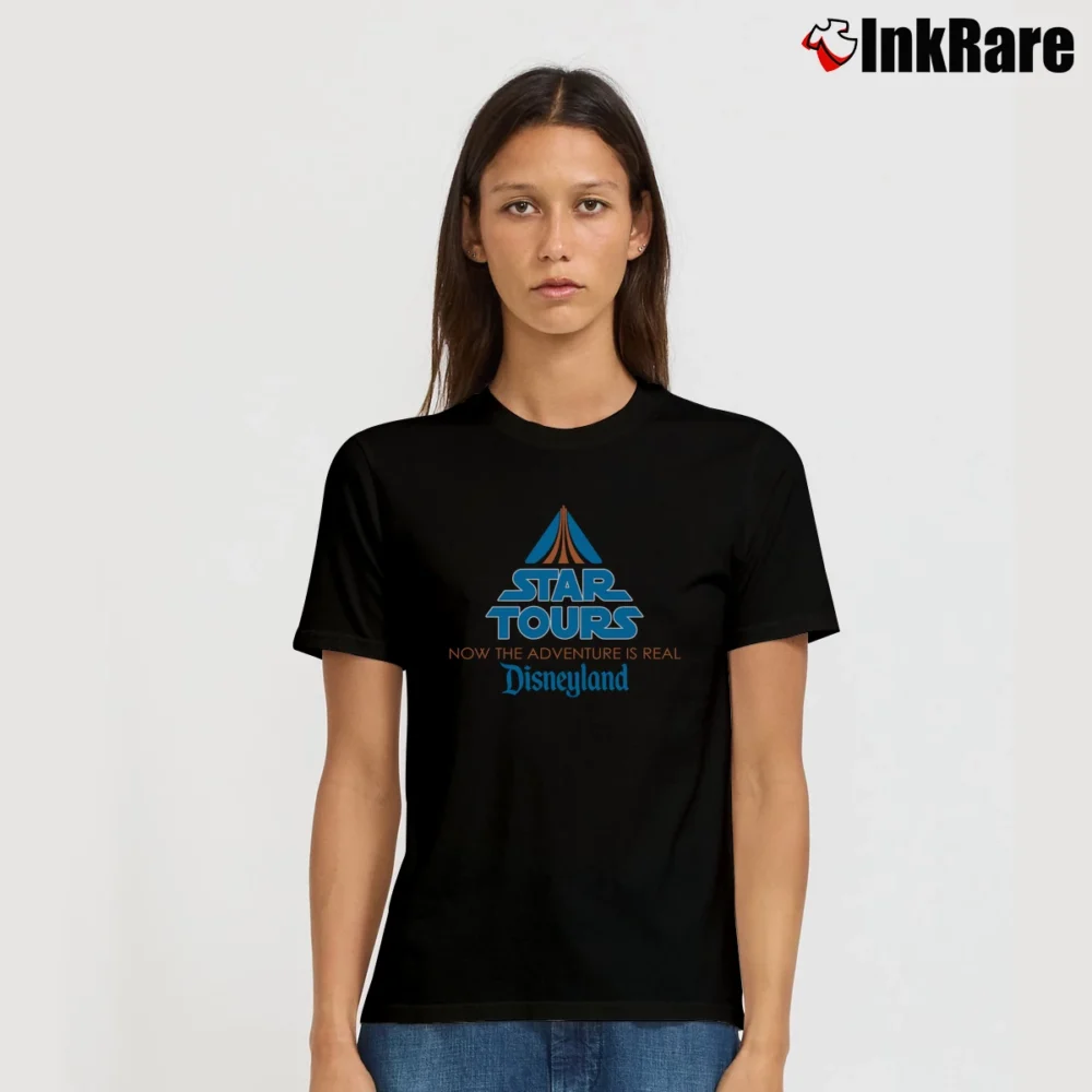 Women’s 1980s Star Wars Star Tours Disneyland Graphic Signature T-Shirt in black | Soft, Flattering Fit