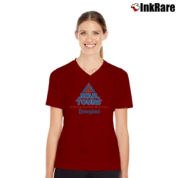 Women’s 1980s Star Wars Star Tours Disneyland Graphic V-Neck Tee in maroon | Chic Neckline, Soft Texture