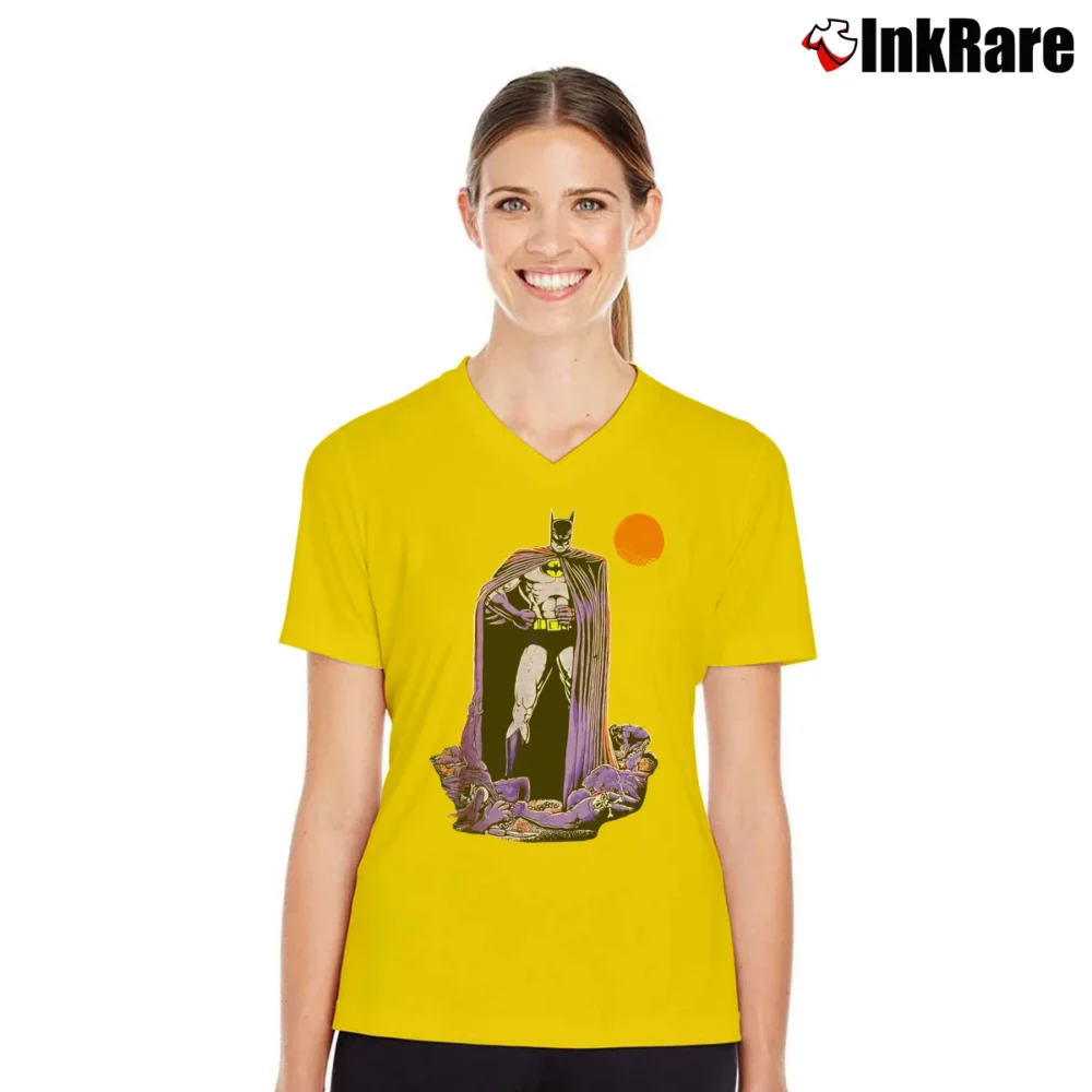 Women’s 1980s The Batman DC Comics Classic V-Neck Tee in yellow | Chic Neckline, Soft Texture