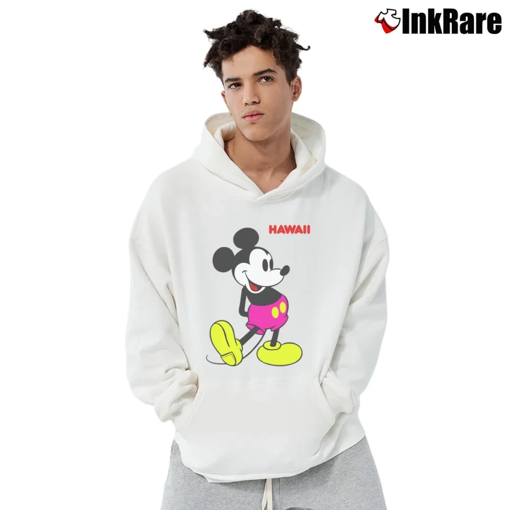 Men’s 1980s Vintage Hawaii Mickey Mouse Pullover Hoodie in white | Cozy, Durable, Modern Fit