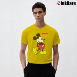 Men’s 1980s Vintage Hawaii Mickey Mouse V-Neck Tee in yellow | Sharp, Breathable, Everyday Staple