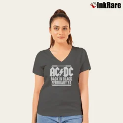Women’s 1981 Acdc Back In Black Australian Tour for Rock Fans V-Neck Tee in charcoal | Chic Neckline, Soft Texture