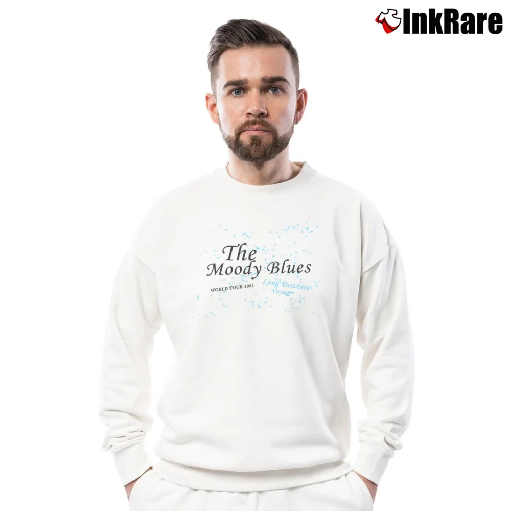 Men’s 1981 Moody Blues World Tour Crewneck Sweatshirt in white | Cozy Fabric, Clean Style