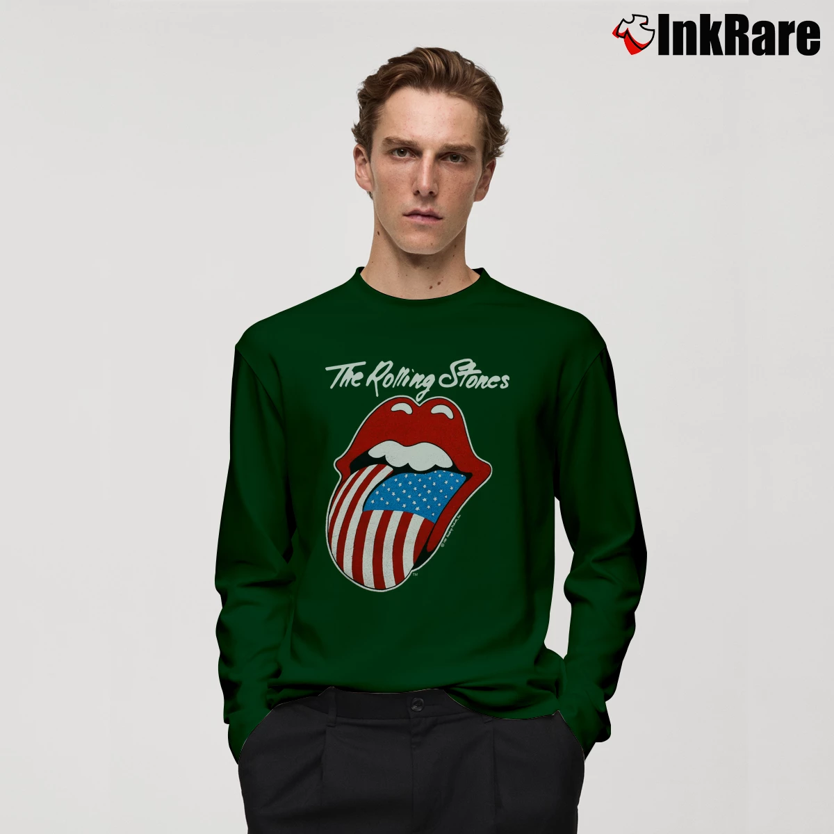 Men’s 1981 Rolling Stones Tour Long-Sleeve Shirt in forest green | Sleek, Lightweight, Year-Round Wear
