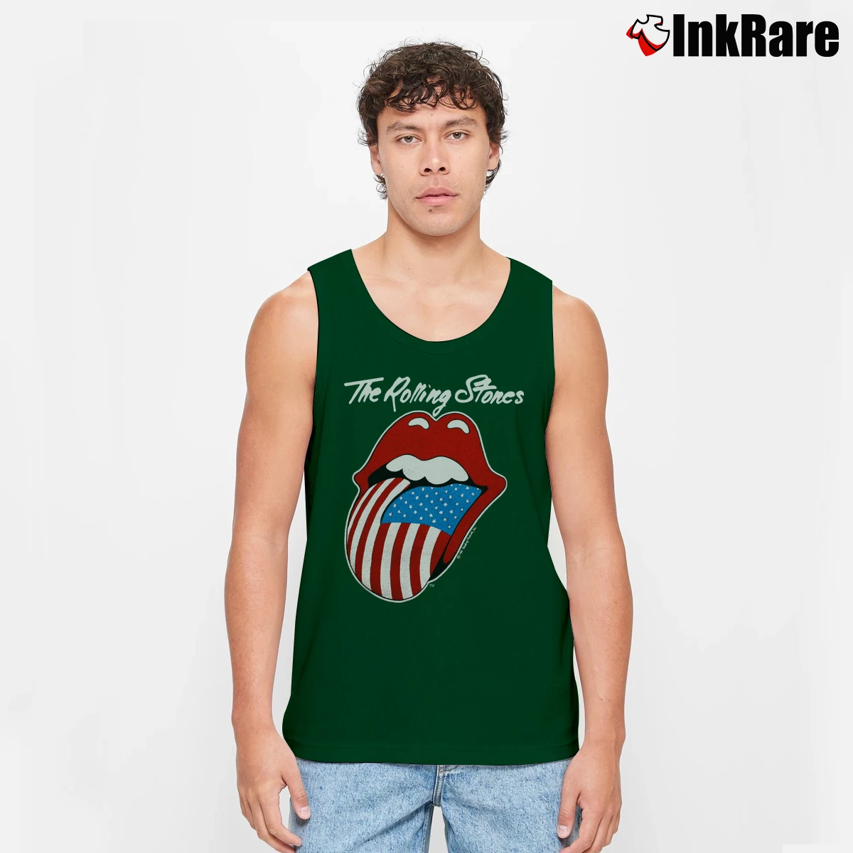 Men’s 1981 Rolling Stones Tour Tank Top in forest green | Breathable, Active-Friendly Design