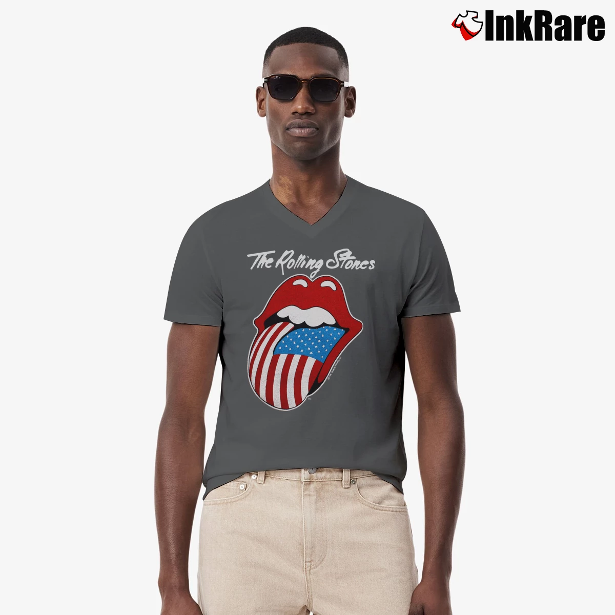 Men’s 1981 Rolling Stones Tour V-Neck Tee in charcoal | Sharp, Breathable, Everyday Staple
