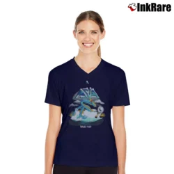Women’s 1982 Asia Dragon Rock Tour Vintage V-Neck Tee in navy | Chic Neckline, Soft Texture
