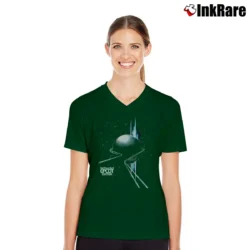 Women’s 1982 Epcot Center Roller Coaster Disney Promo V-Neck Tee in forest green | Chic Neckline, Soft Texture