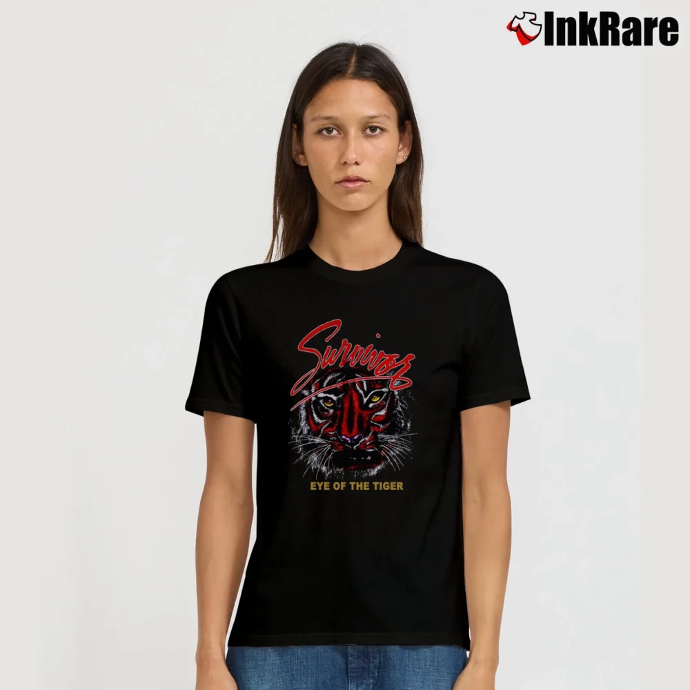 Women’s 1982 Survivor Eye Of The Tiger Tour Signature T-Shirt in black | Soft, Flattering Fit