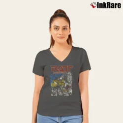Women’s 1984 Ratt Out Of The Cellar Tour V-Neck Tee in charcoal | Chic Neckline, Soft Texture