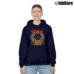 Women’s 1985 Dio Sacred Heart Album Tour Dragon Band Cozy Hoodie in navy | Warm, Structured, Stylish