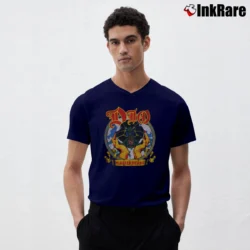 Men’s 1985 Dio Sacred Heart Album Tour Dragon Band V-Neck Tee in navy | Sharp, Breathable, Everyday Staple