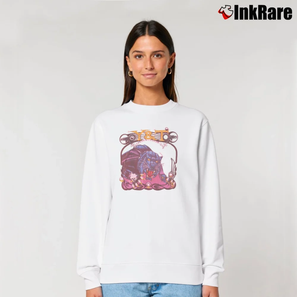 Women’s 1985 Y&T Black Tiger Tour Band Relaxed Sweatshirt in white | Soft, Laid-Back Vibe