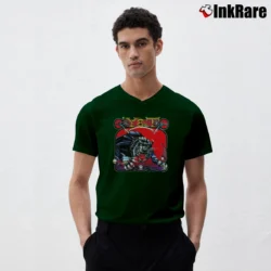 Men’s 1985 Y&T Black Tiger Tour Rock V-Neck Tee in forest green | Sharp, Breathable, Everyday Staple