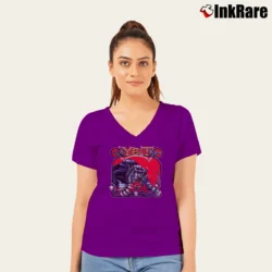 Women’s 1985 Y&T Black Tiger Tour Rock V-Neck Tee in purple | Chic Neckline, Soft Texture