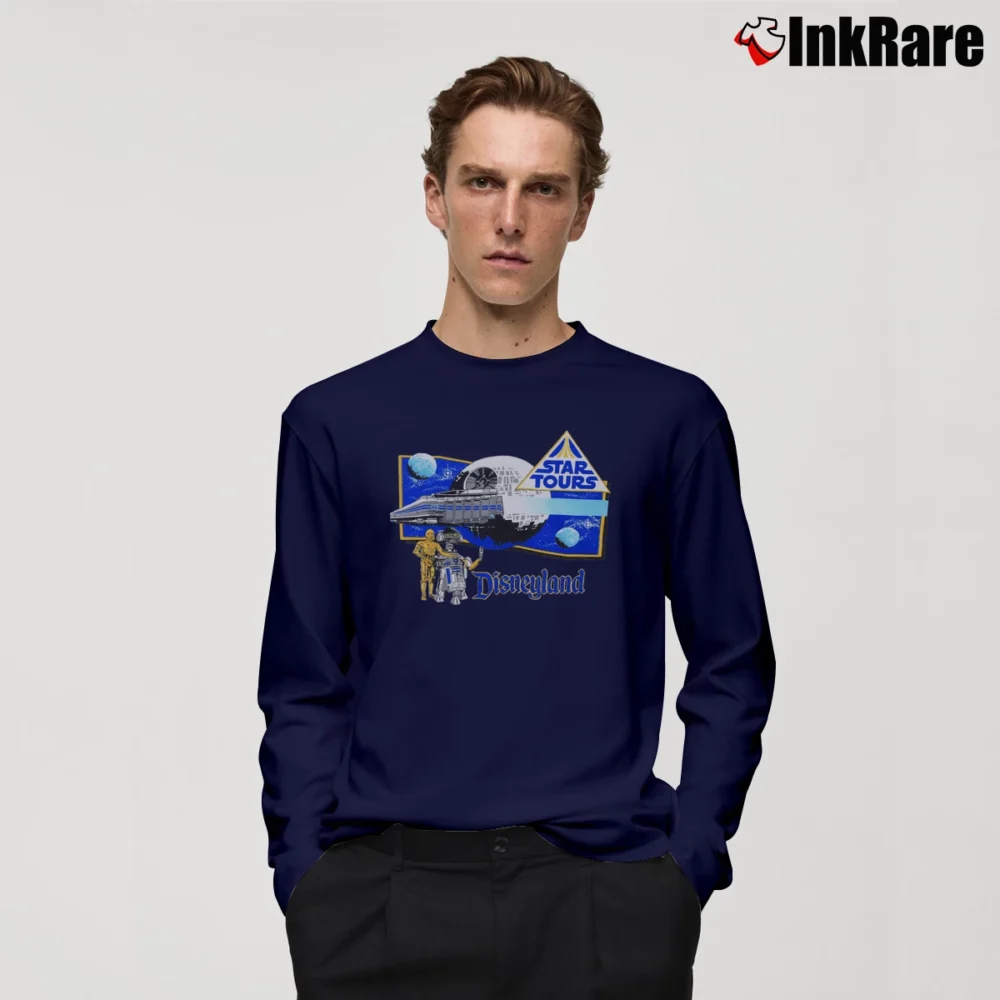 Men’s 1986 Disneyland Star Tours Star Wars Graphic Long-Sleeve Shirt in navy | Sleek, Lightweight, Year-Round Wear