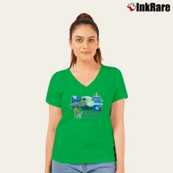 Women’s 1986 Disneyland Star Tours Star Wars Graphic V-Neck Tee in irish green | Chic Neckline, Soft Texture
